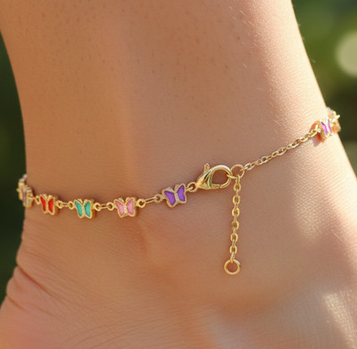 Multicolor Butterfly Charm Anklet Gold Plated Brass Designer Anklet For Women