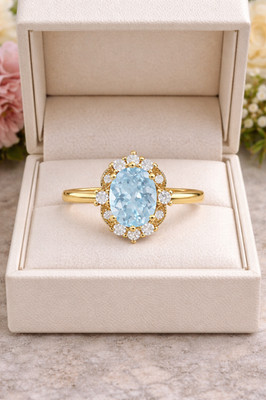 2.50 Ct Oval Cut Natural Aquamarine Diamond Wedding Gift Ring 14K Yellow Gold 8