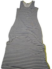 Women's Poof Striped Maxi Dress with Lace Detail, L, Gray/White
