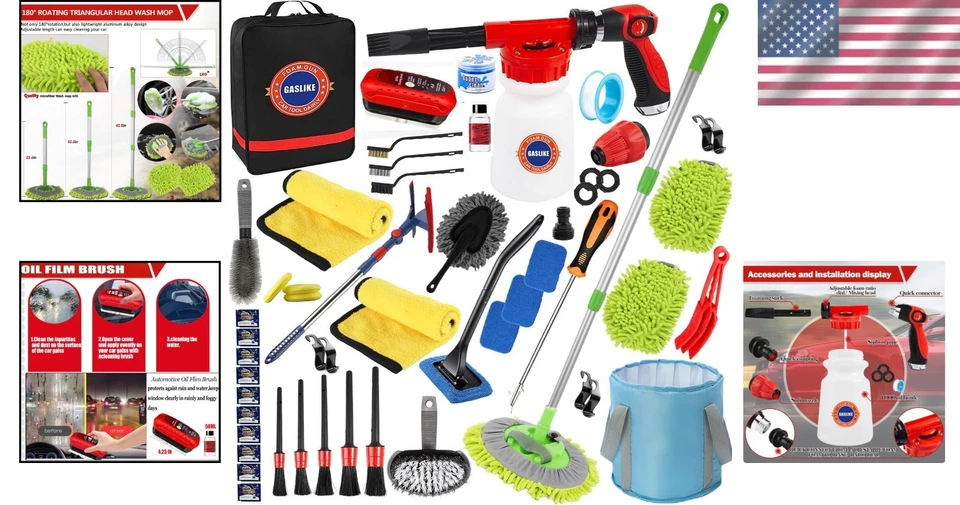 Kit de limpeza para lavagem de carro 56 peças escova de espuma para arma cabo longo suprimentos de detalhamento - Imagem 2 de 4