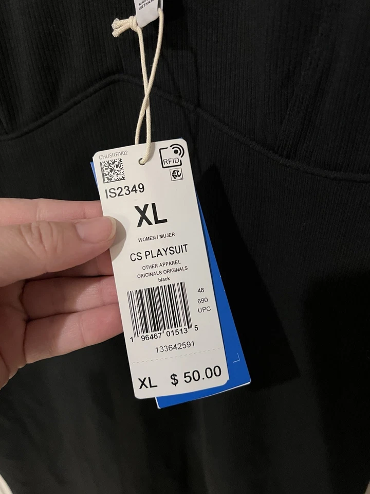 Nuevo con etiquetas Mameluco Adidas Para Mujer Originales Acanalado Negro Blanco Talla XL IS2349 Foto 2 de 4