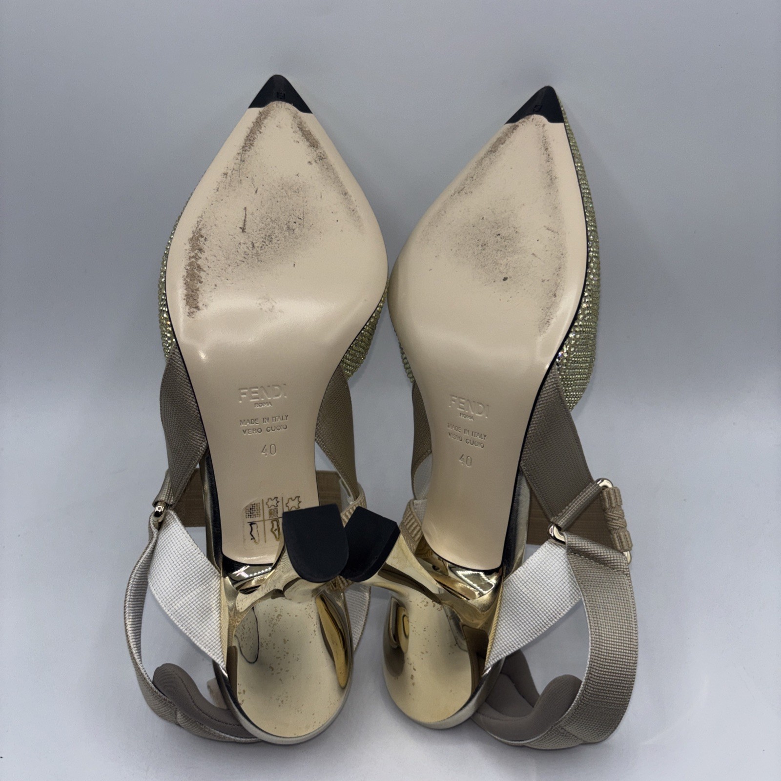 Fendi Colibri FF Sporty Back Slingback Pumps Gold Size 40 US Size 10 thumbnail 7