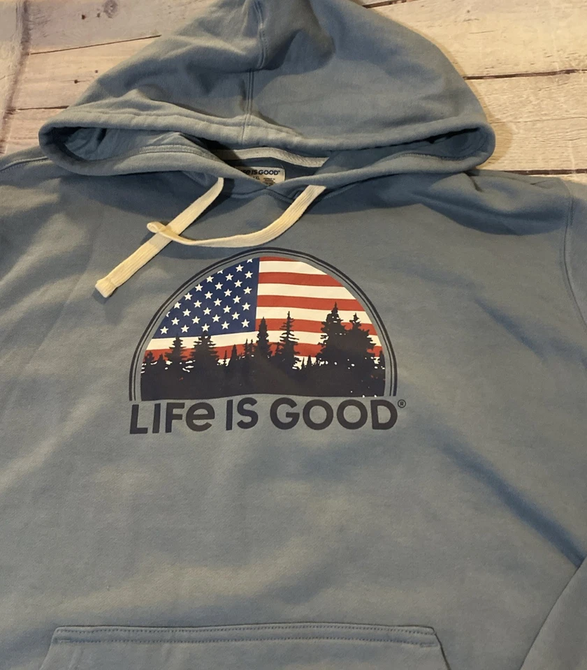Life Is Good Mens Pullover Hoodie Sweatshirt XXL Blue American Flag Patriotic - Image 4 of 4