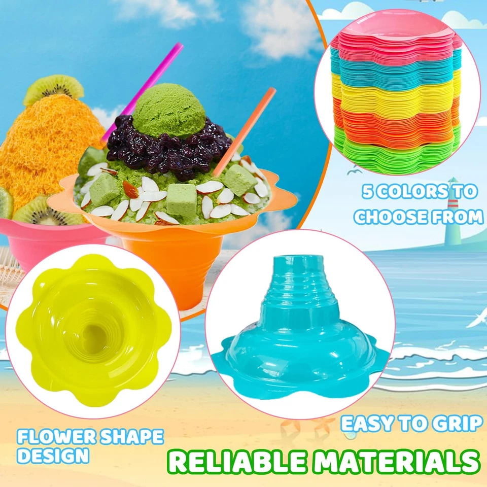 200 PIEZAS 8Oz Colorido Flor Cono de Nieve Tazas con Cuchara Pajitas, Plástico Afeitado Foto 3 de 4