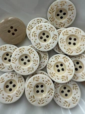 10PC Beige Vine and Leave Large Resin Sewing Button Flat Back 4 Holes 23mm 7/8"