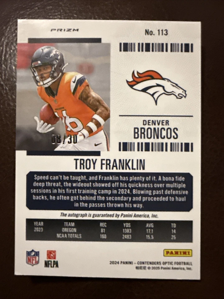 2024 Optic Contenders Football RPS Troy Franklin Green Pulsar /30 - Image 4 of 4