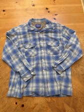 Vintage Pendleton Board Shirt Mens XL Blue Shadow Plaid Wool Flannel Loop Collar