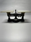Antique Ohaus Balance Scale Double Beam Cast Iron & Steel Milk Glass Pans 2 Kilo