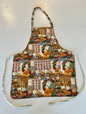 Child s Fall Apron with Pockets Handmade Kitchen Apron Pumpkins Hearts 33 x20.5 