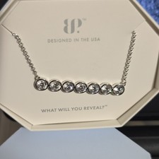 BP Rhodium Plated 7 Round CZ Bar Necklace Bezel Cable Chain 18" Adj NK98991