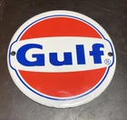 VTG GULF GASOLINE SERVICE STATION DEALER PORCELAIN METAL SIGN GAS TRUCK OIL