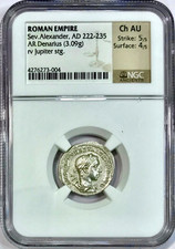 PQ + 222-235 AD Severus Alexander Ancient Roman Silver Denarius NGC Choice AU