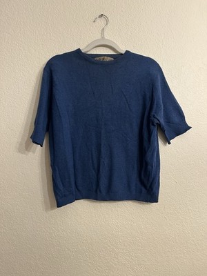 Vintage 100% Cashmere Ballantyne of Peebles Blue Knit Sweater Short Sleeve 42
