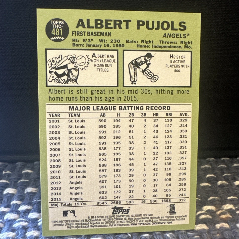 2016 Topps Heritage - Albert Pujols #THC-481 Chrome Purple Refractor - Image 2 of 2