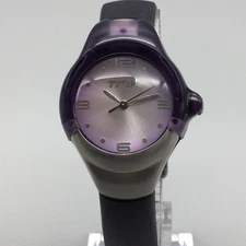 Timex TMX Watch Womens 29mm Purple Resin Bezel Rubber Strap Silver Dial 100M