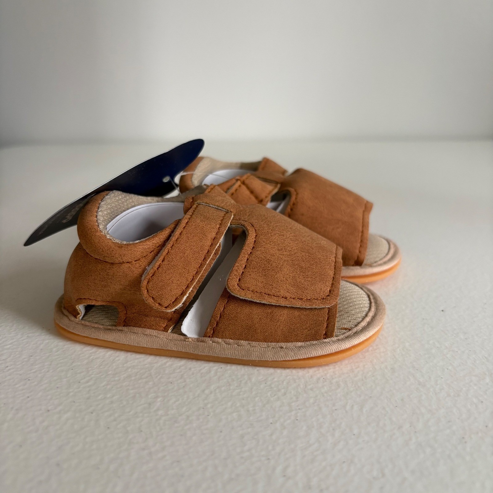 Myggpp Baby Girl Brown Faux Suede Sandals Hook and Loop Closure Size 0-6M