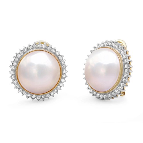 Vintage Pearl & Diamond Ladies Earrings 14K Yellow Gold 0.68cttw - 第 1/4 張圖片