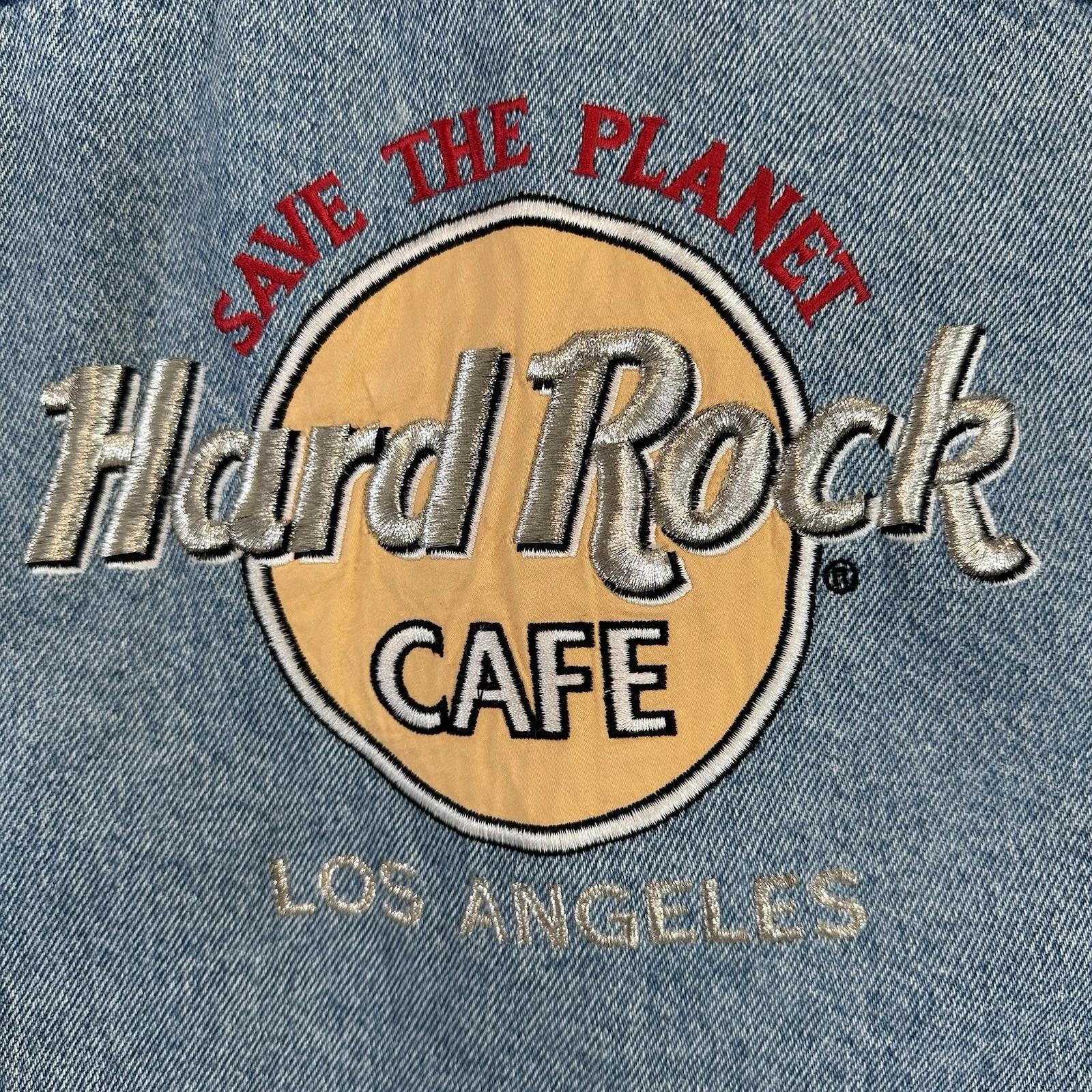 Vintage Lee Hard Rock Cafe Los Angeles Denim Jacket USA 90s Guitar Pins  Medium image 9