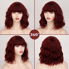 Shoulder-length Corn Curler Chemical Fiber Wine Red Short Curly Hair Human Wigs