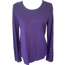 H by Halston Beautiful Tunic Top With Metallic Loop Detail- Medium