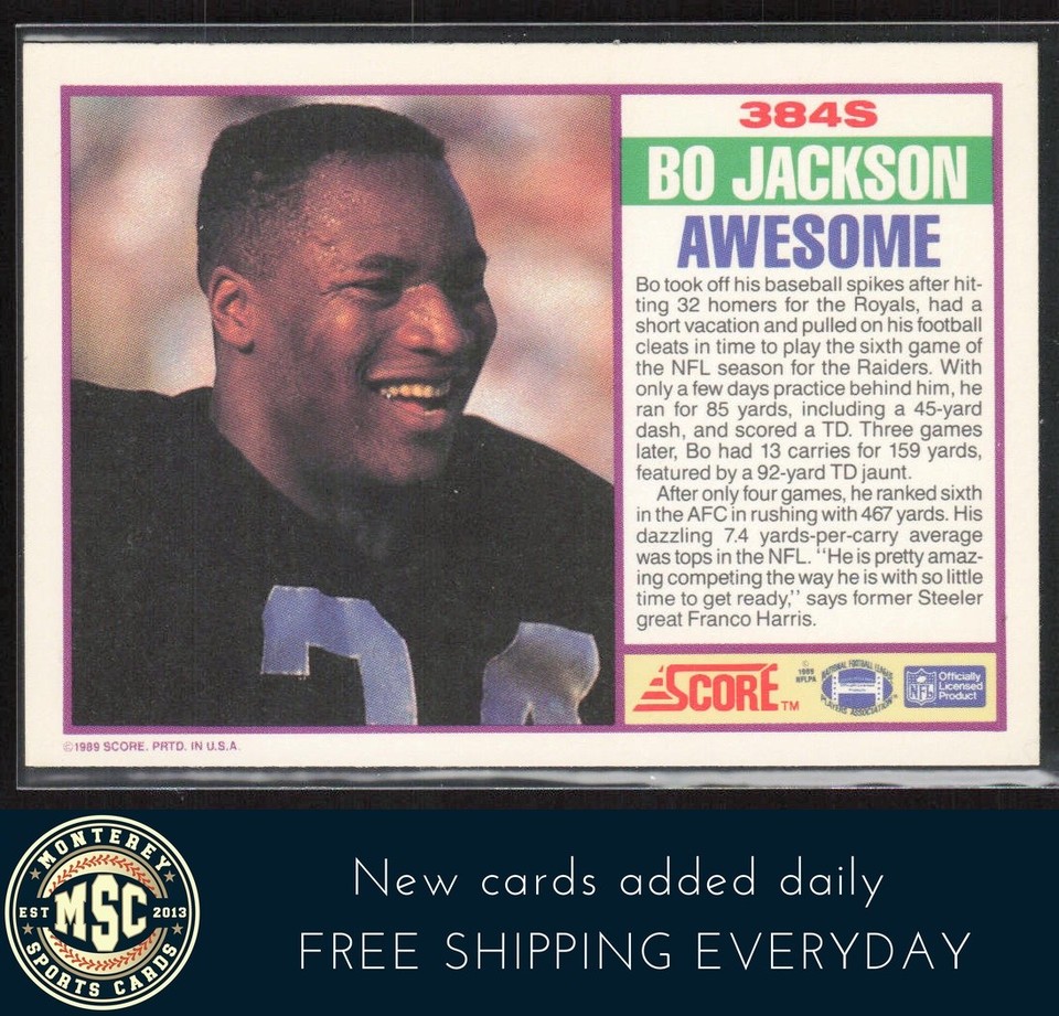 Bo Jackson 1989 Score Supplemental #384S Los Angeles Raiders | eBay