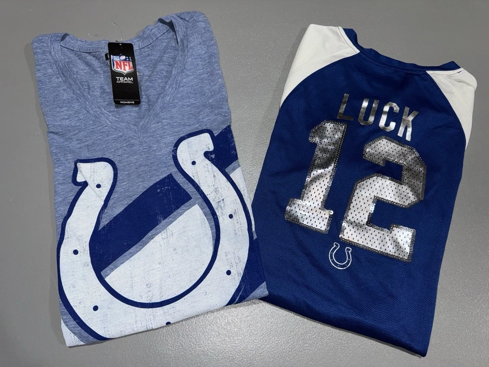 Lote combinado de 2 camisetas grandes de algodón de manga corta de los Indianapolis Colts de la NFL para mujer nuevas con etiquetas Foto 2 de 2