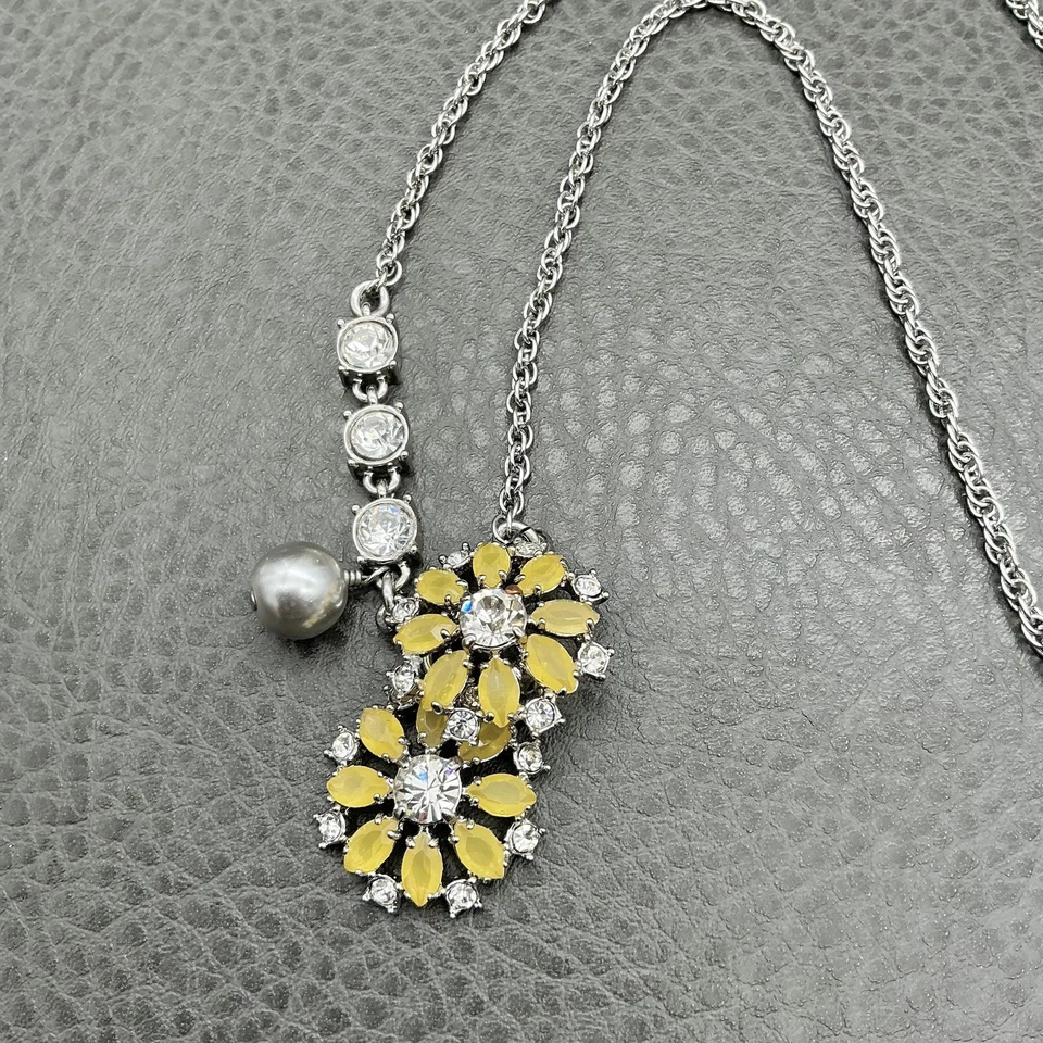 Collar Ann Taylor Doble Hilo Mujer Tono Plata Amarillo Floral Estrás Foto 4 de 4