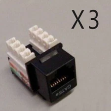 3 Pack Lot - CAT5e Keystone RJ45 110 Punch Down Keystone Snap-In Jack - Black
