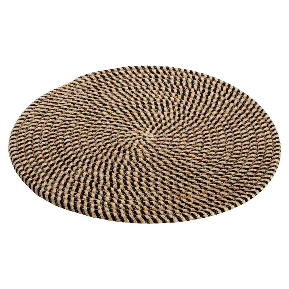Set of 4 Round Jute Placemats for Table, Woven Mats, Blue and Tan Pattern, 13 in eBay