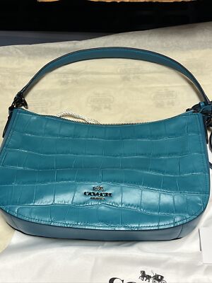 COACHセット☆ Coach 37733 Turquoise Leather Croc Chelsea Crossbody Handbag NWT