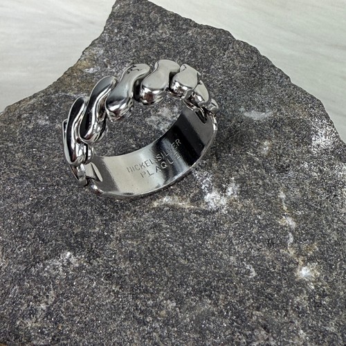 Nickel Silver Plaque Stretch Band Ring Size 8.5 Monogrammed EMD - Picture 4 of 7