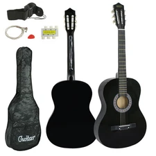 Wooden Acoustic Black Guitar 38" Full Size Adult Kids W/Case & Pick & Accessorie