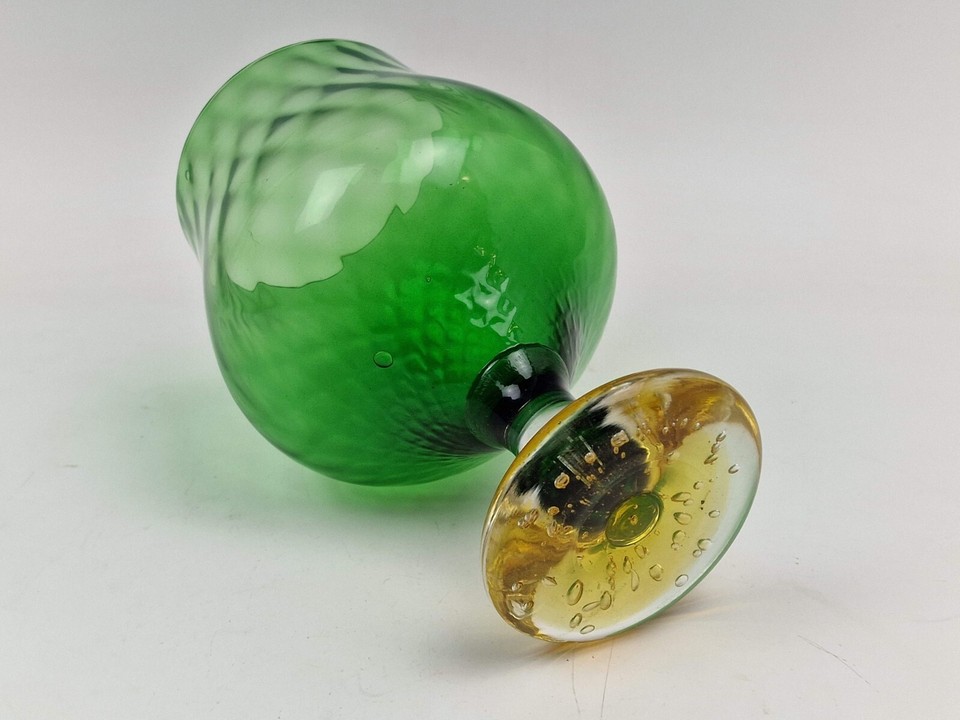 Vintage retro "brandy balloon" green and amber glass vase Empoli? 1960s