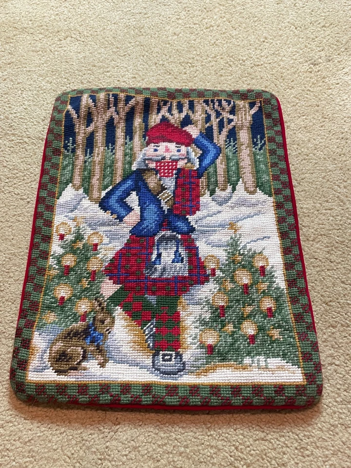 NEW Wool Needlepoint Pillow Cover Christmas Scotland Woods Nutcracker Scottish - Image 3 of 4