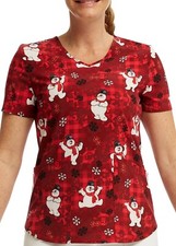 Frosty the Snowman Scrub Top Shirt Women Size S-XL Plus 2X 3X Holiday Christmas