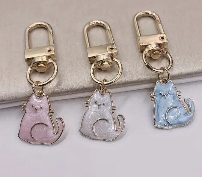 Gatito Gato Cremallera Bolso/Cartera Llavero Dije Rosa Blanco o Azul Gran Regalo UK STOCK