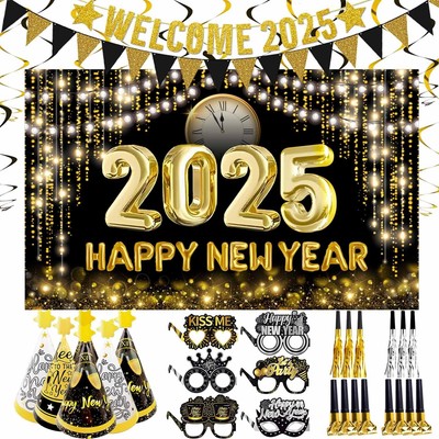 Silvester Deko 2025 Neujahr Party Dekoration Set, XXL Happy New Year 2025 Dek...