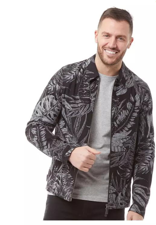 Ted Baker Men s Gorgy Printed Linen Zip Up Black Mix Jacket 219