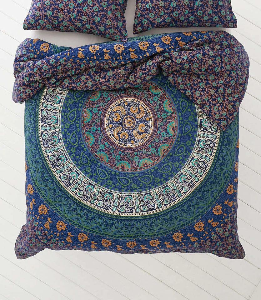 Double Tenture Mural Indien Hippie Tapisserie Mandala Bohème Bleu Jeté De Lit - Photo 1/1