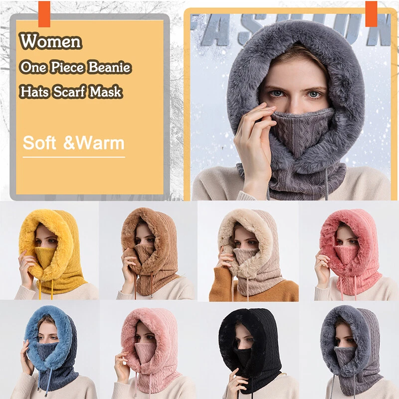 Winter Warm Beanie Hats Mask Scarf Stylish Balaclava Hooded Pullover Knitted Hat