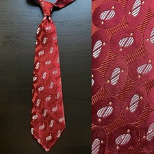   Ovals  Red Satin Brocade Swing Tie 1930s 1940s EUC VTG Art Deco Jazz