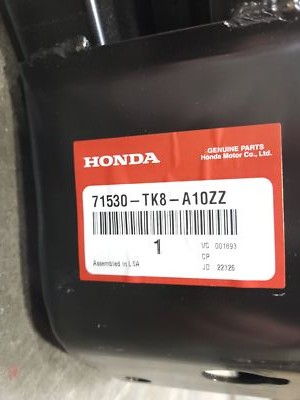 Genuine OEM Honda 71530-TK8-A10ZZ Rear Bumper Impact Bar 2011-2017