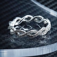 Size 7 vintage sterling silver 925 statement band entwined ring with cluster cz