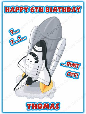 Personalised Rocket Ship Space Shuttle Edible Icing Birthday Party Cake ...