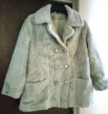 Vintage Faux Fur Teddy Bear Coat 60's 70's Silver