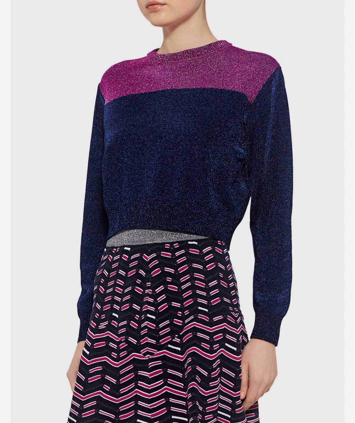 M Missoni Colorblock Blue & Pink Shimmer  Sweater Crop Top Size 38IT US 2