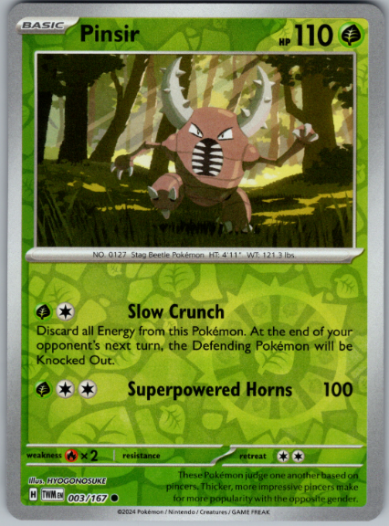 Pokemon - Pinsir - 003/167 - Reverse Holo - Twilight Masquerade
