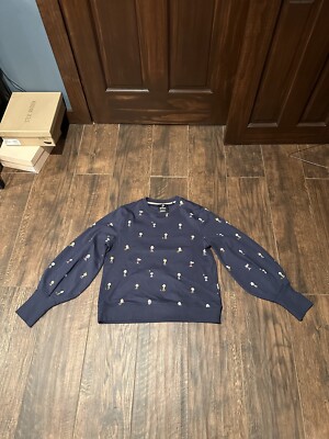 HUGO BOSS Peanuts SNOOPY Print Crew neck Medium Size Navy Blue Cotton