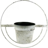 Wanddeko Blumentopf Im Shabby Chic Stil, Weiß, Metall Mit AufhäNgung, Vintage