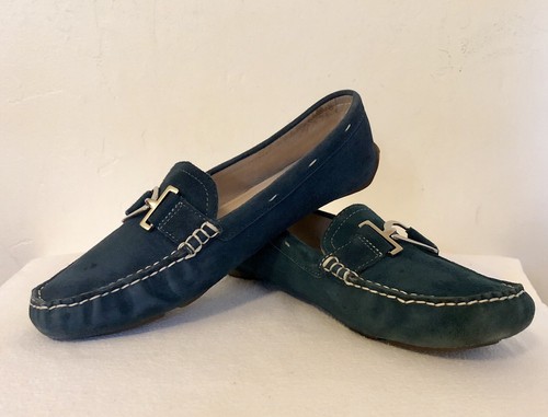 Loafers Moccasins Blue Brushed Leather 